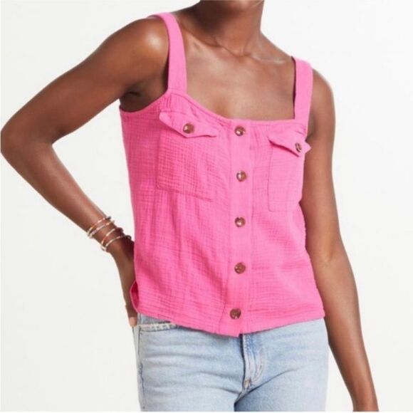 Evereve Hot Pink Gauze Tank Size Extra Large - Picture 1 of 9
